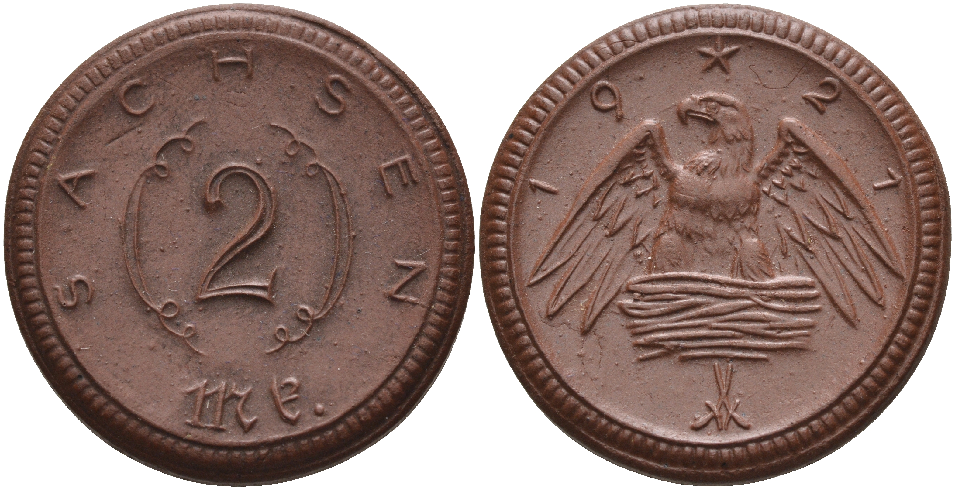 Саксония 2 марки 1921 J. N 56 фарфор 1094-1-45