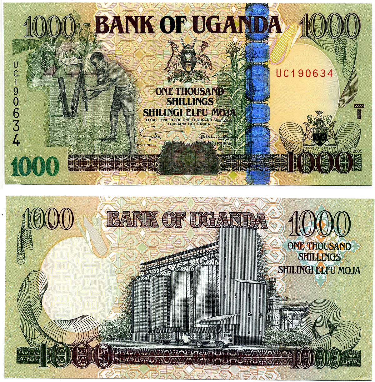 УГАНДА 1000 шиллингов 2005 Pick 43a бумага XF 7486-67-2-1