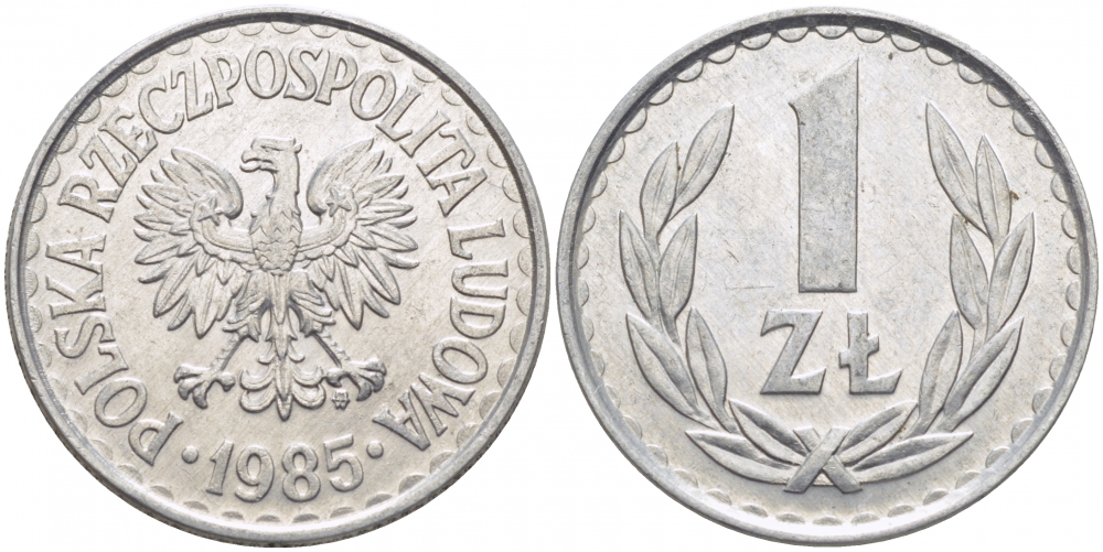 Польша 1 злотый 1985 MW, Народная Республика KM 49.1, Parchimowicz 213x алюминий 175-1155