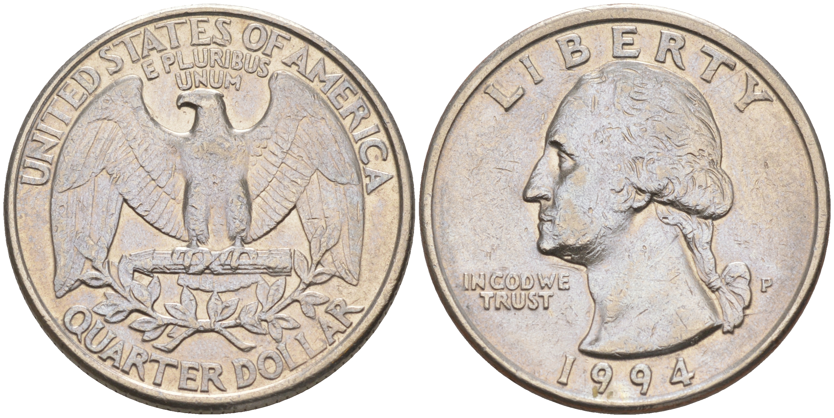 США 25 центов (квотер) 1994 P, Вашингтон KM 164a медь плакированная медно-никелем 190-416