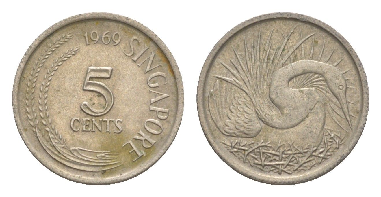 Сингапур 5 центов 1969 KM 2 медно-никель 4640-549