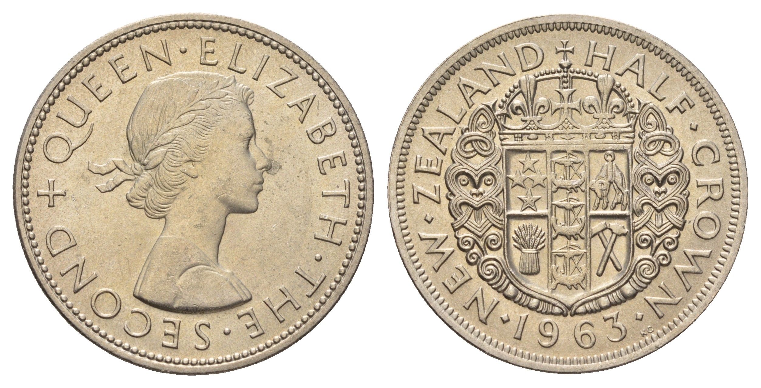 Новая Зеландия 1/2 кроны 1963 Елизавета II (1952-2022) KM 29.2 медно-никель UNC 4672-315