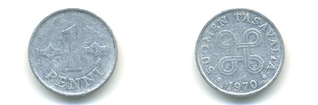 Финляндия 1 пенни 1970 KM 44а алюминий 80-837