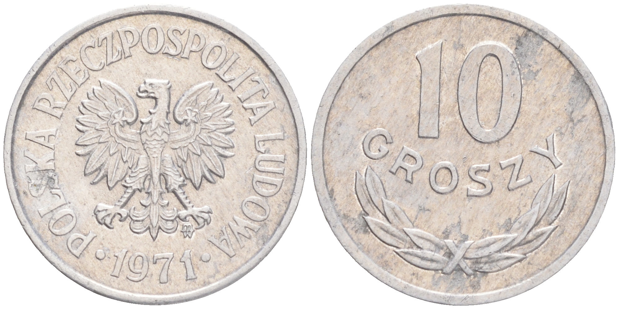 ПОЛЬША 10 ГРОШЕЙ 1971 MW KM АА47 алюминий 4528-157