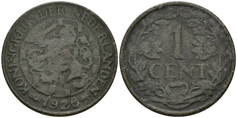 Нидерланды 1 цент 1926 Вильгельмина (1890-1948) KM 152 бронза 4576-1068