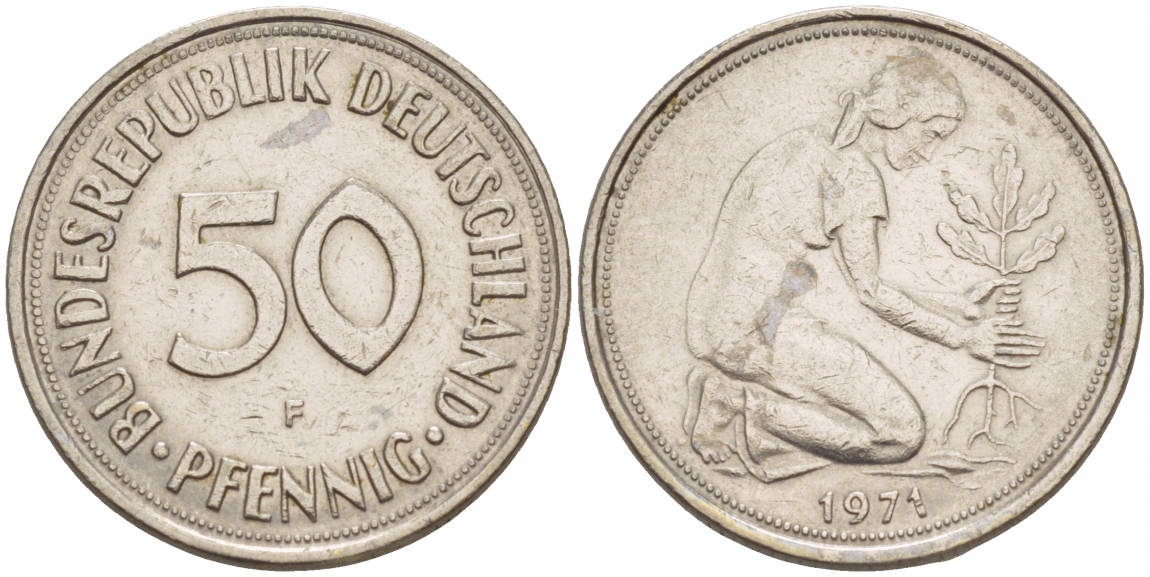 ФРГ 50 ПФЕННИГОВ 1971 F KM 109.1, J. 384 медно-никель 4532-338
