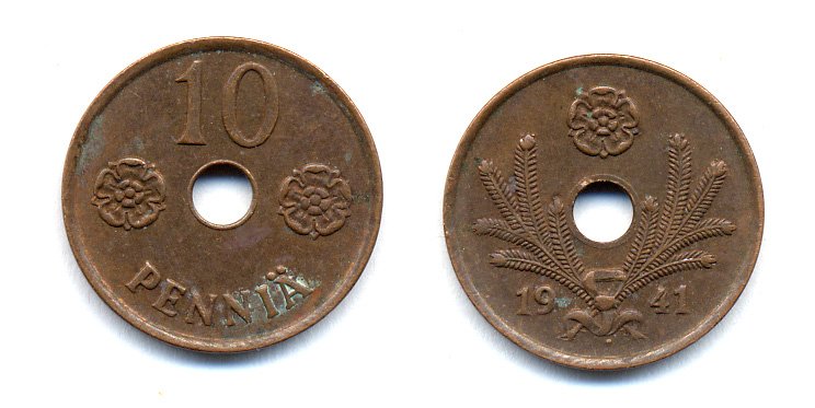ФИНЛЯНДИЯ 10 ПЕННИ 1941 KM 33.1 медь 51-4916