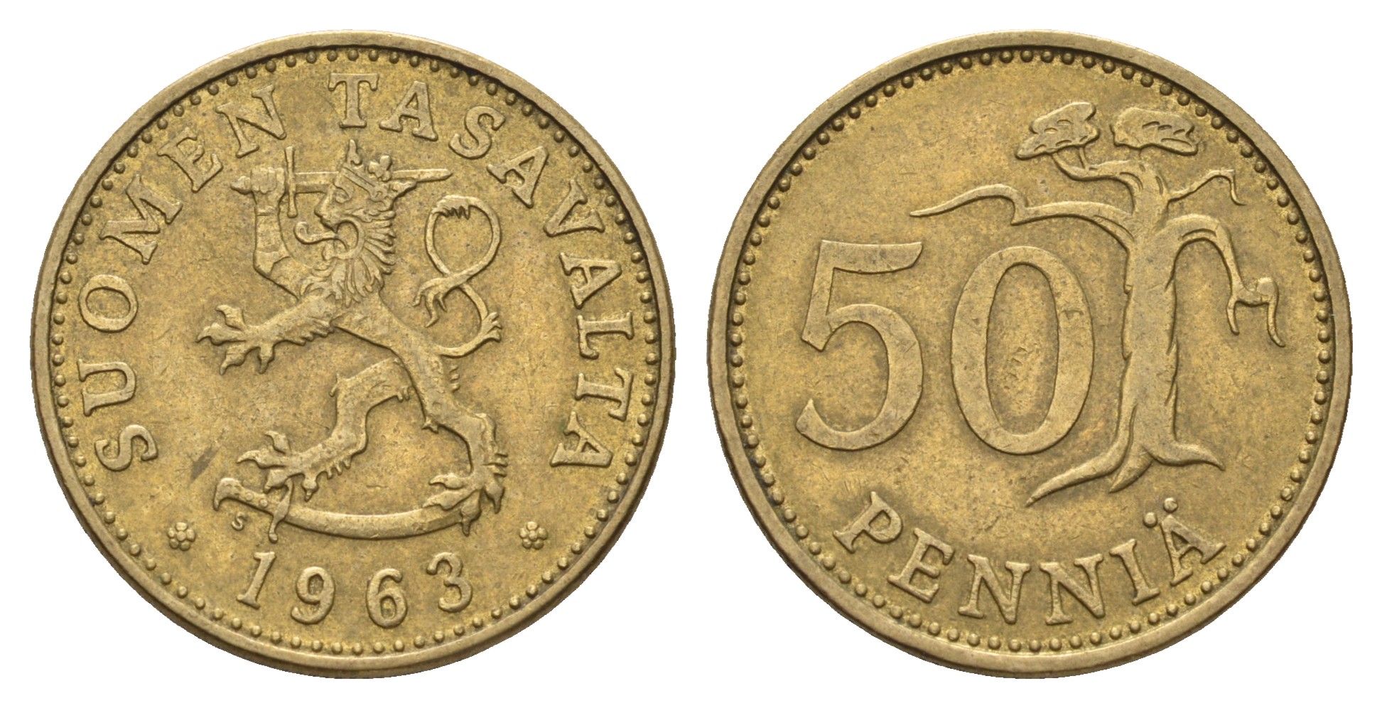 Финляндия 50 пенни 1963 KM 48 алюминиевая бронза 4646-626