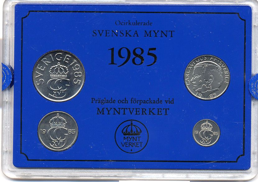 Швеция набор монетного двора из 4 монет 1985 в пластике, Карл XVI Густав (1973- ) KM MS35 UNC 4-3-7-140