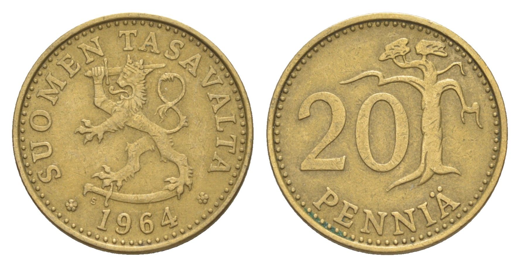 Финляндия 20 пенни 1964 KM 47 алюминиевая бронза 4648-356