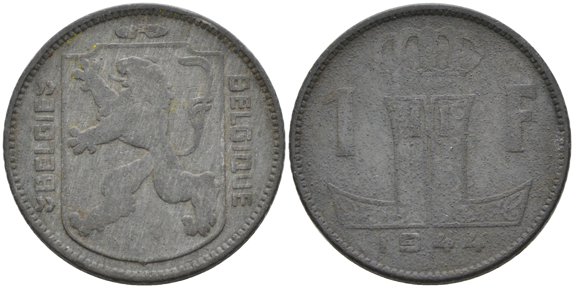 БЕЛЬГИЯ 1 ФРАНК 1944 BELGIE-BELGIQUE KM 128 цинк 4563-1155