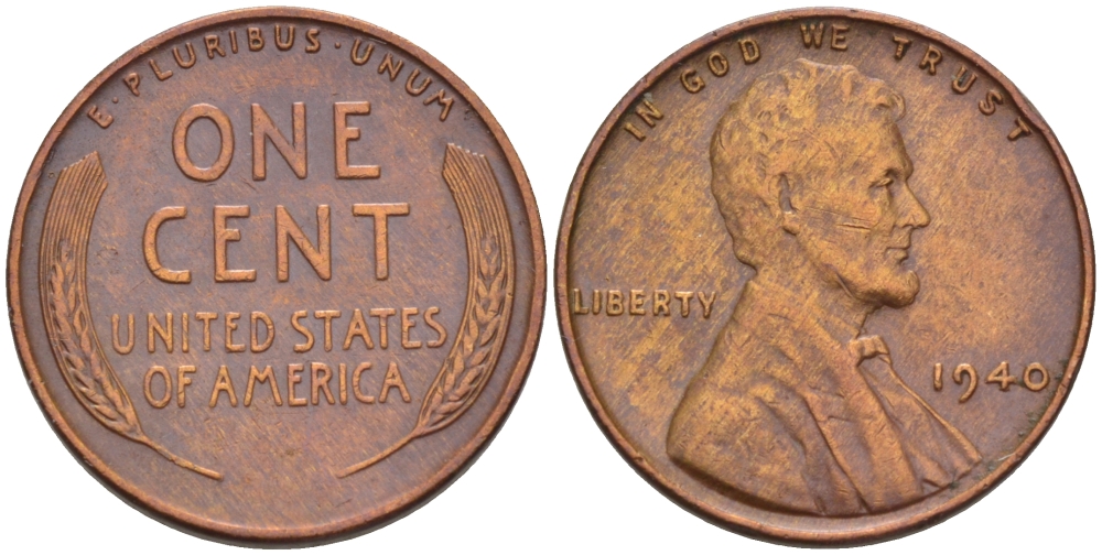 США 1 ЦЕНТ 1940 ЛИНКОЛЬН KM 132 бронза 31-1215
