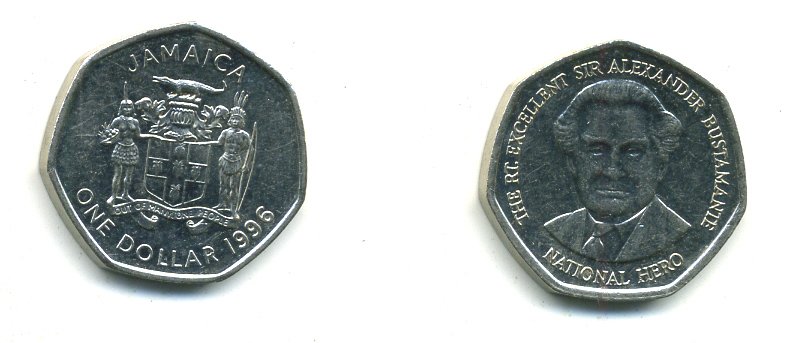 Ямайка 1 доллар 1996 Александр Бустаманте KM 164 никелированная сталь 4364-1041