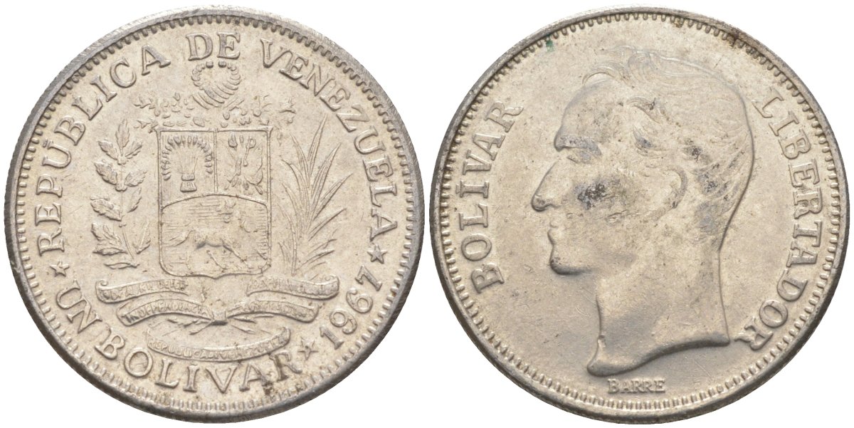 Венесуэла 1 боливар 1967 Симон Боливар KM 42 никель 219-1127