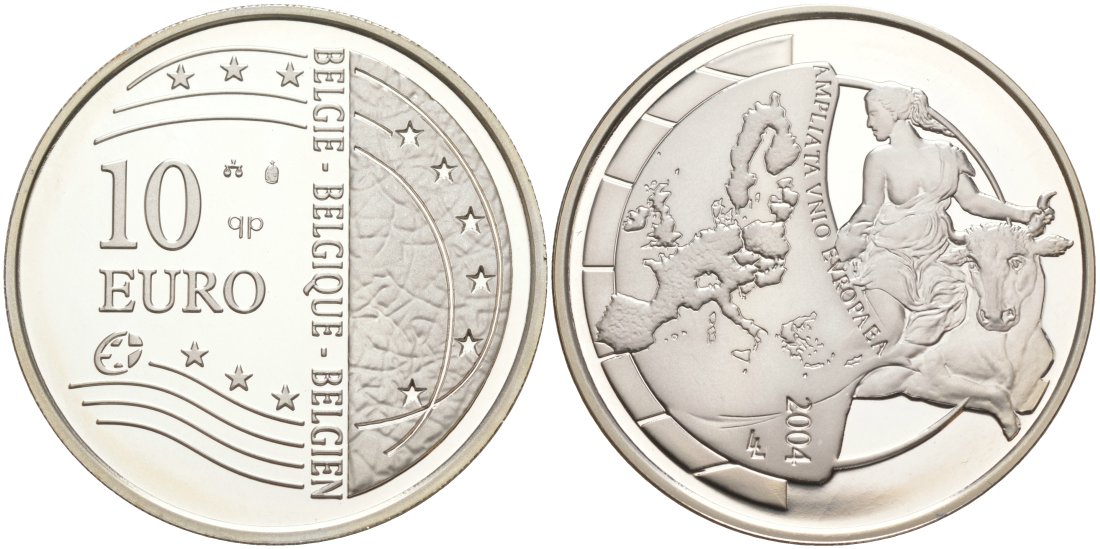 Бельгия 10 евро 2004 Расширение Европейского Союза KM 234 серебро PROOF 01-151-12
