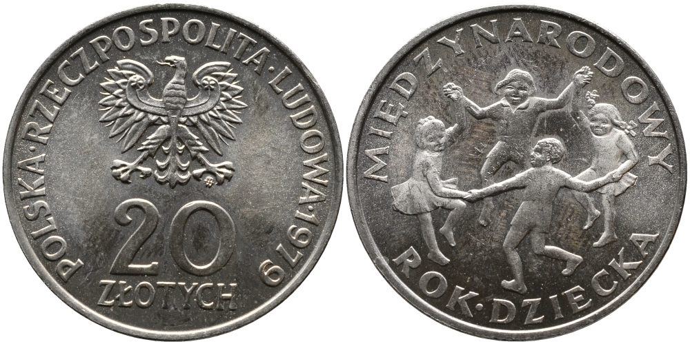 Польша 20 злотых 1979 Международный год детей KM 99 медно-никель UNC 441-912