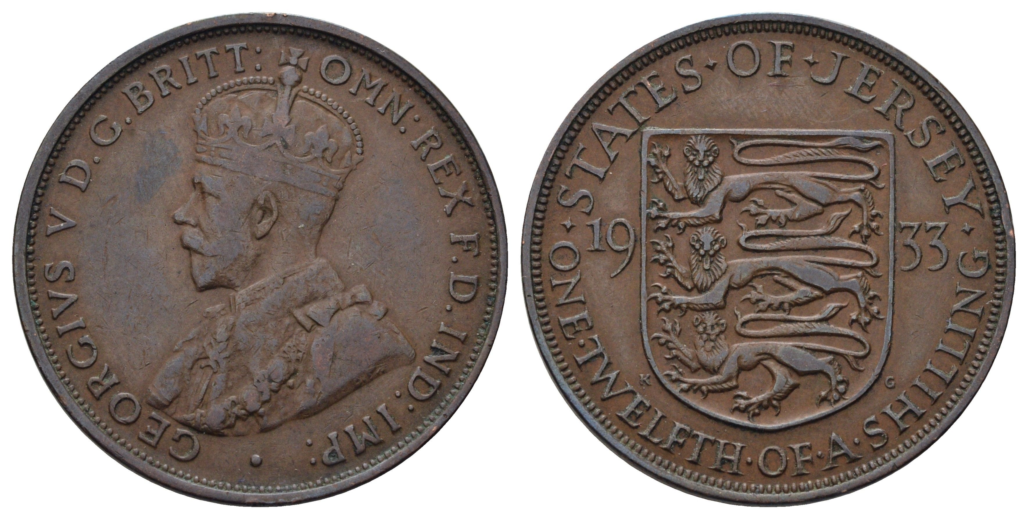 Джерси 1/12 шиллинга 1933 Георг V (1910-1936) KM 16 бронза 4512-435