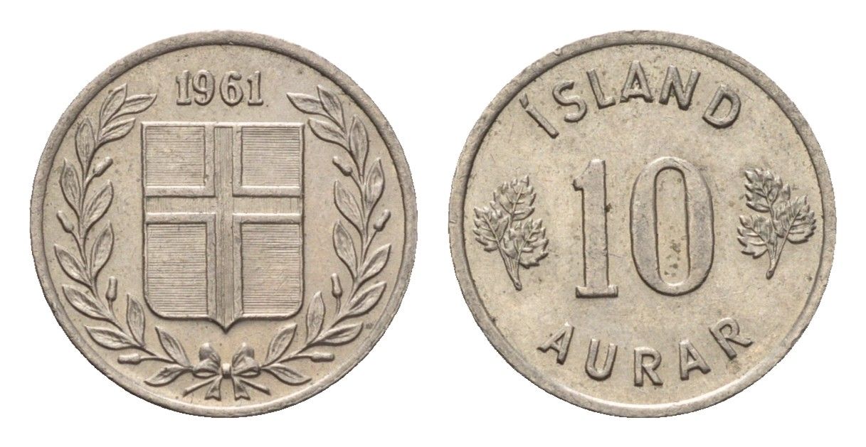 Исландия 10 эйре 1961 KM 10 медно-никель aUNC 4696-261