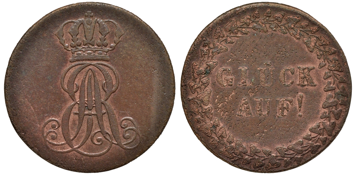 Ганновер 1 пфенниг 1839 Эрнст Август (1837-1851), на удачу AKS 135 медь 1527-733