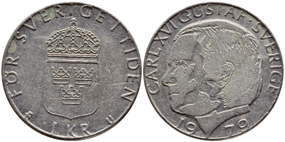 Швеция 1 крона 1979 Карл XVI Густав (1973- ) KM 852 медь плакированная медно-никелем 4397-923