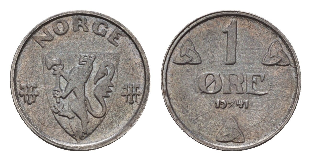 Норвегия 1 эре 1941 KM 387 железо 4625-921