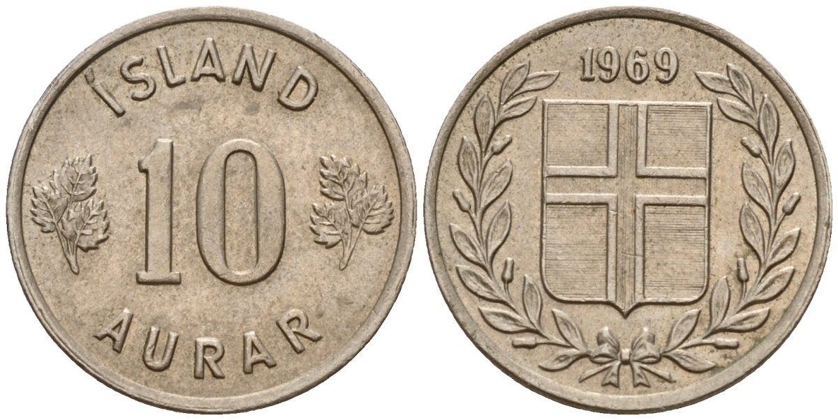 Исландия 10 эре 1969 KM 10 медно-никель 4174-836