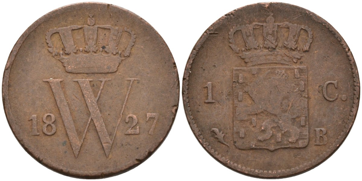 Нидерланды 1 цент 1827 Виллем I (1815-1840) KM 47 медь 4575-946