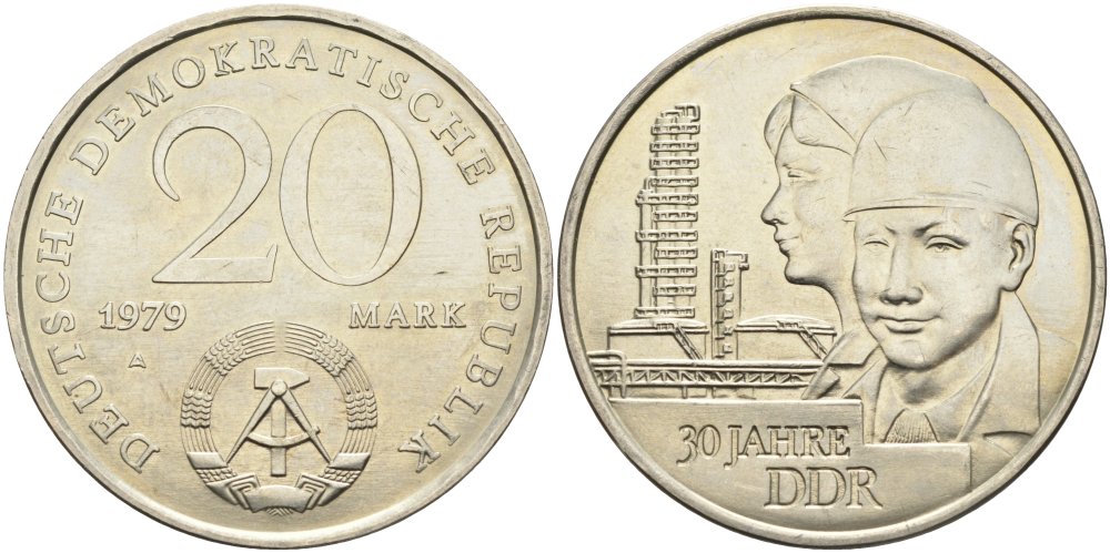 ГДР 20 марок 1979 A, 30 лет образования ГДР J. 1573, KM 75 медь никель цинк 4558-733