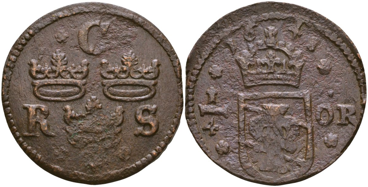 Швеция 1/4 эре 1641 Кристина (1632-1654) KM 160 (122) медь 4168-124