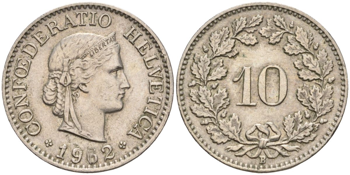 Швейцария 10 раппенов 1952 B KM 27 медно-никель 4608-466