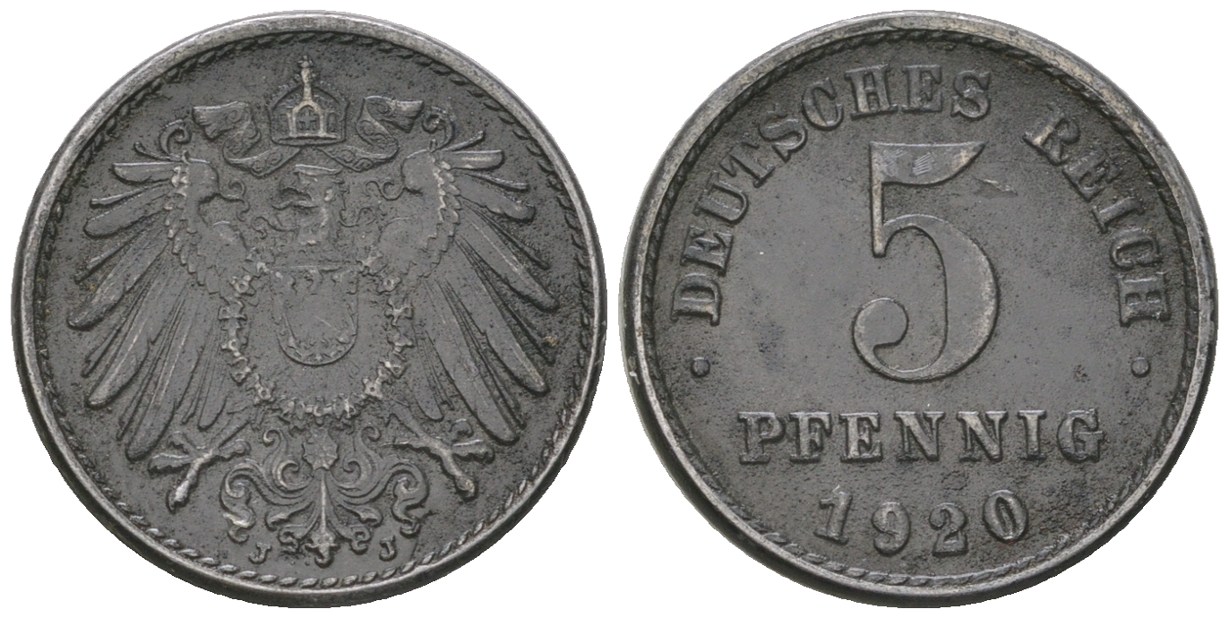 Германия 5 пфеннигов 1920 J KM 19, J. 297 железо 4164-662
