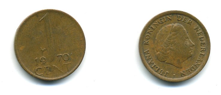 НИДЕРЛАНДЫ 1 ЦЕНТ 1970 ЮЛИАНА KM 180 бронза 53-219