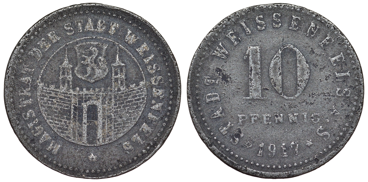 Германия, Вайсенфельс 10 пфеннигов 1917 Саксония-Анхальт, нотгельд цинк 4119-1222