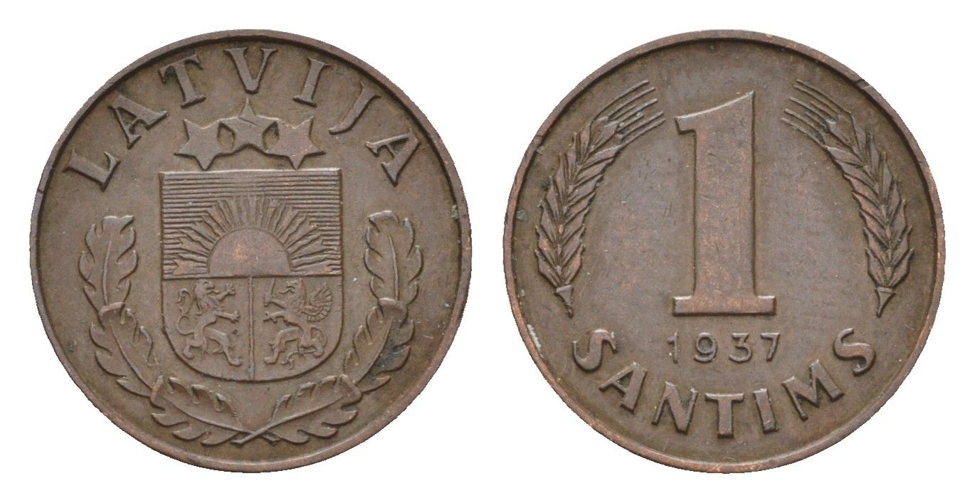 Латвия 1 сантим 1937 KM 10 бронза 4679-219