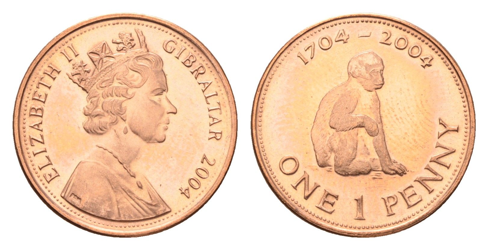 Гибралтар 1 пенни 2004 300 лет захвату Гибралтара KM 1046 сталь плакированная бронзой UNC 4668-511