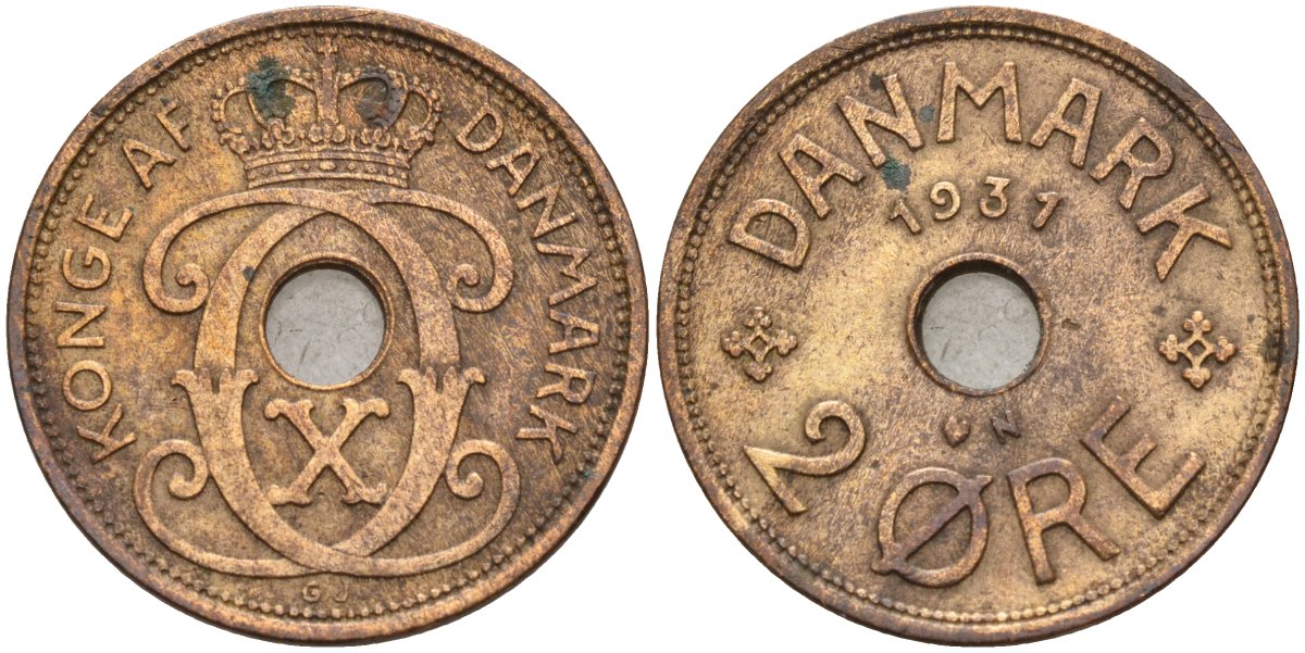 Дания 2 эре 1931 Кристиан X (1912-1947) KM 827 бронза 4147-469