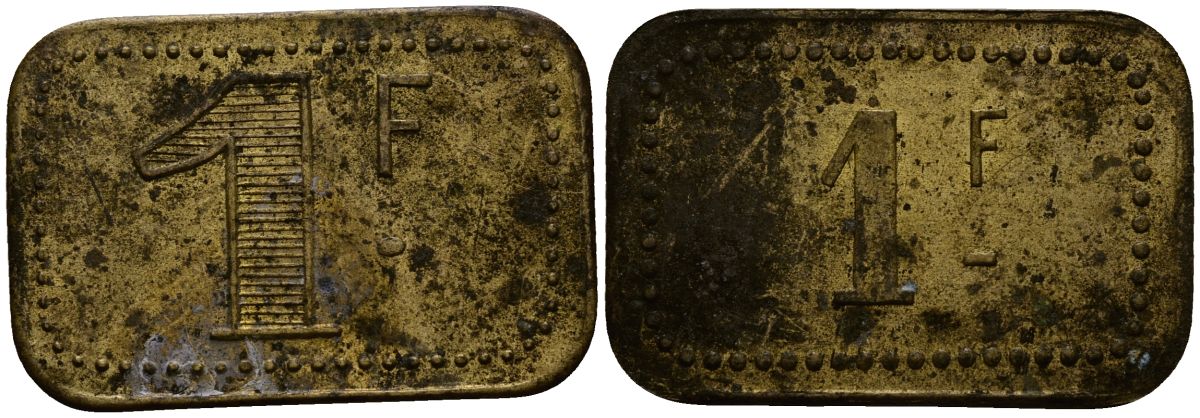 Франция 1 франк ND ресторанный жетон латунь 4166-216