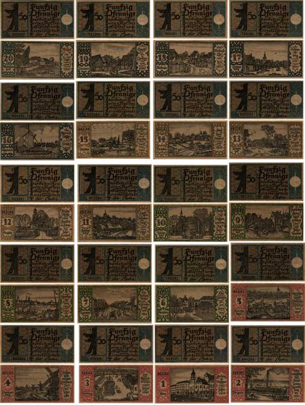 БЕРЛИН, ГЕРМАНИЯ НАБОР ИЗ 20 БАНКНОТ 1921 НОТГЕЛЬД, ЗЕМЛЯ ПРУССИЯ, 2 СЕНТЯБРЯ 1921, 20 х 50 ПФЕННИГОВ ARNOLD KELLER 92.1 бумага 7523-11-3-1