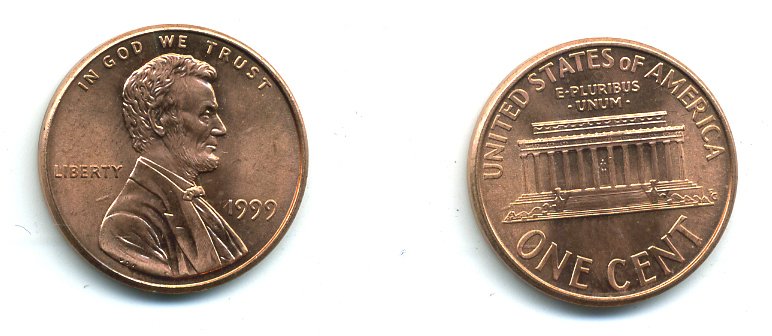 США 1 цент 1999 Авраам Линкольн KM 201b цинк плакированный медью UNC 4364-316