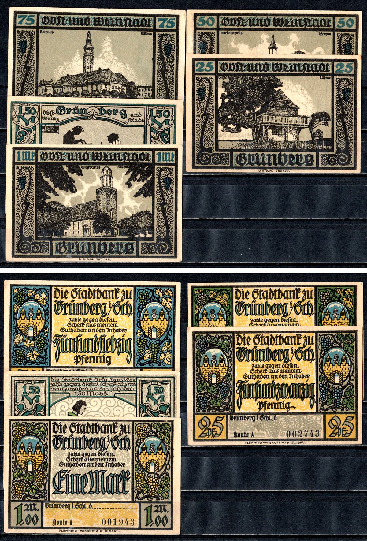 Грюнберг (Силезия) набор из 5 нотгельдов ND 7556-71-2-1