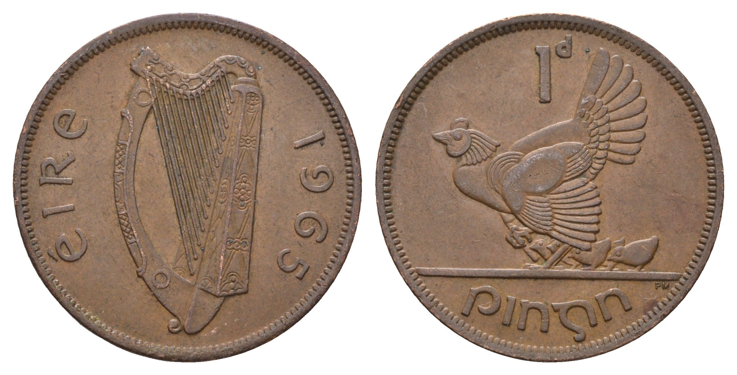 Ирландия 1 пенни 1965 курица с цыплятами KM 11 бронза 4178-1331