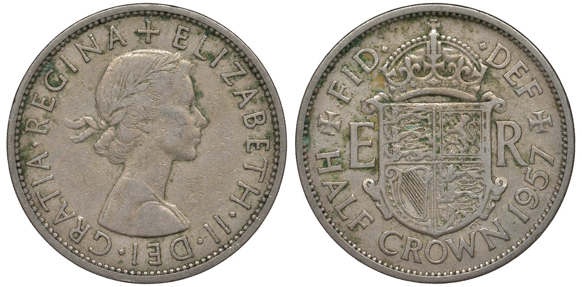 Великобритания 1/2 кроны 1957 Елизавета II (1952-2022) KM 907, Spink 4145 медно-никель 4125-231