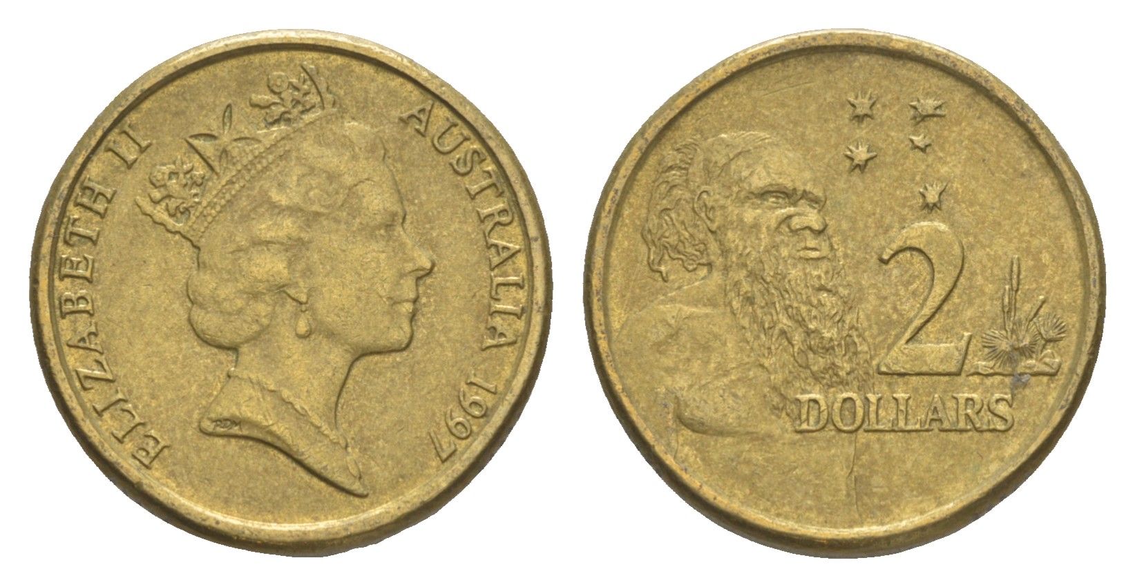 Австралия 2 доллара 1997 абориген, Елизавета II (1952-2022) KM 101 алюминиевая бронза 4652-242