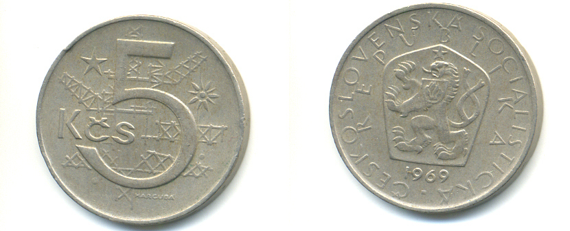 чехословакия 5 крон 1969 KM 60 медно-никель 93-112