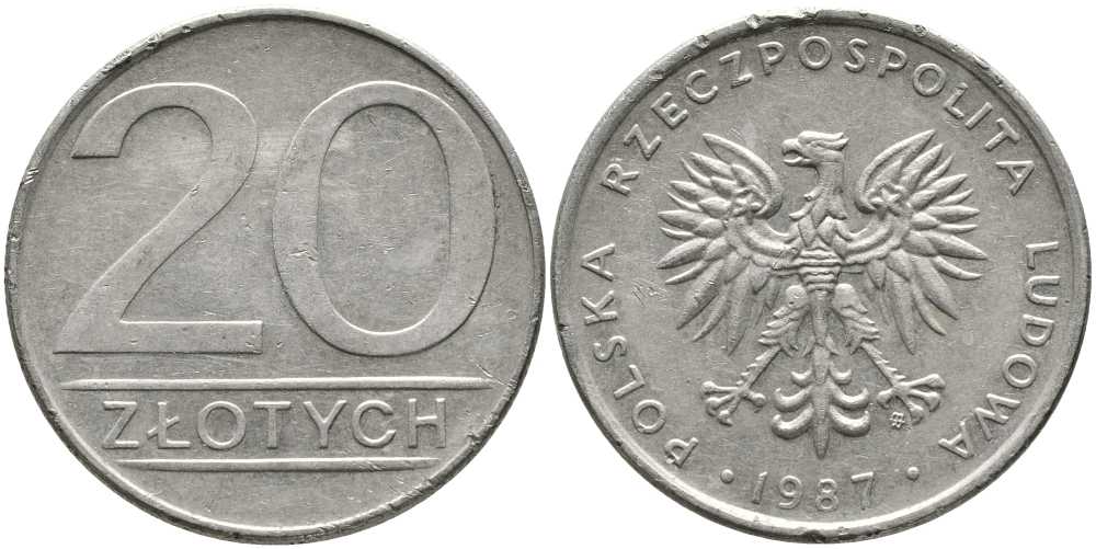ПОЛЬША 20 ЗЛОТЫХ 1987 MW KM 153.1 медно-никель 111-222