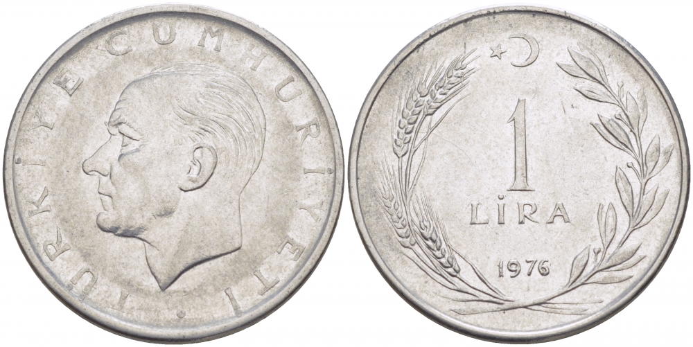Турция 1 лира 1976 Мустафа Кемаль Ататюрк KM 889а.2 нержавеющая сталь 4529-1232