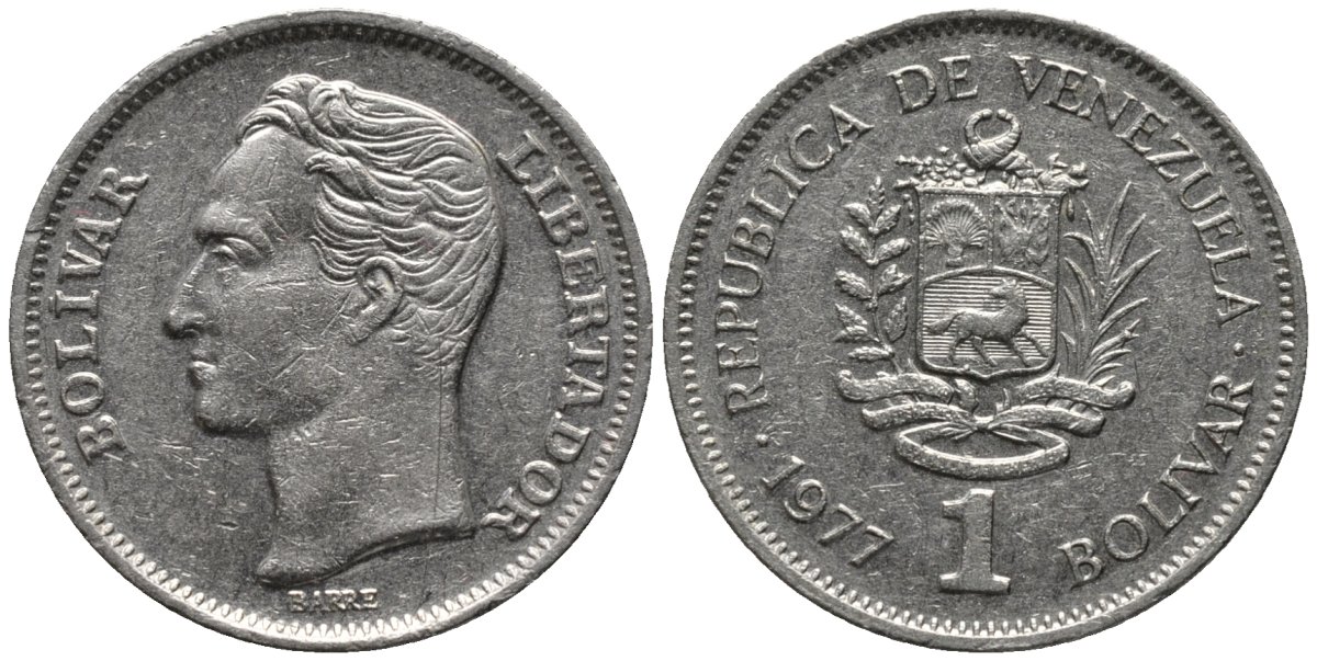 Венесуэла 1 боливар 1977 Симон Боливар KM 52 никель 4577-1225
