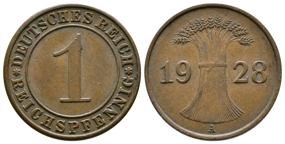 ГЕРМАНИЯ 1 РЕЙХСПФЕННИГ 1928 A KM 37, J.313 бронза 4380-1144