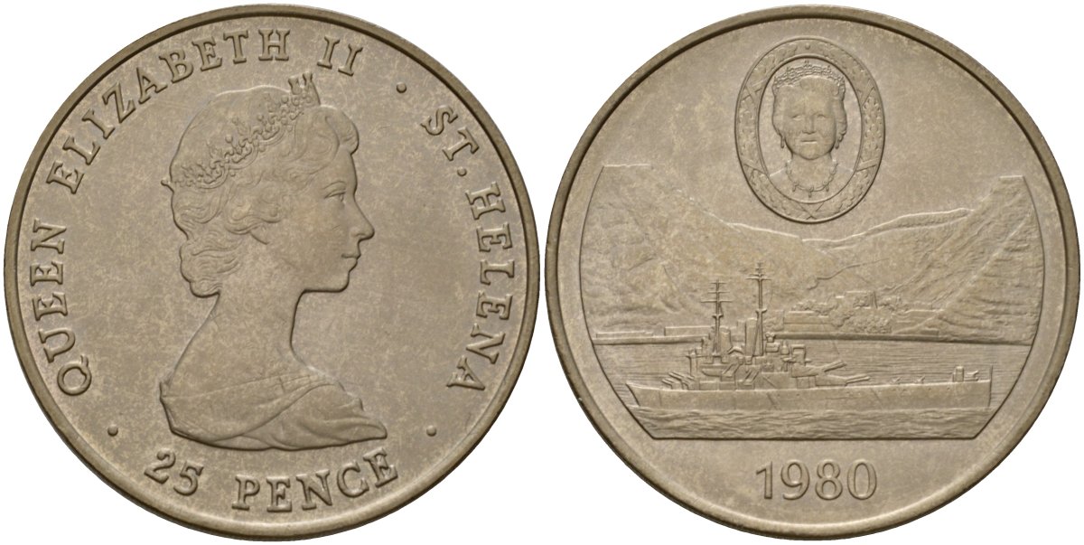 Остров Святой Елены 25 пенсов 1980 80 лет со дня рождения Королевы Матери KM 8 медно-никель 4125-921