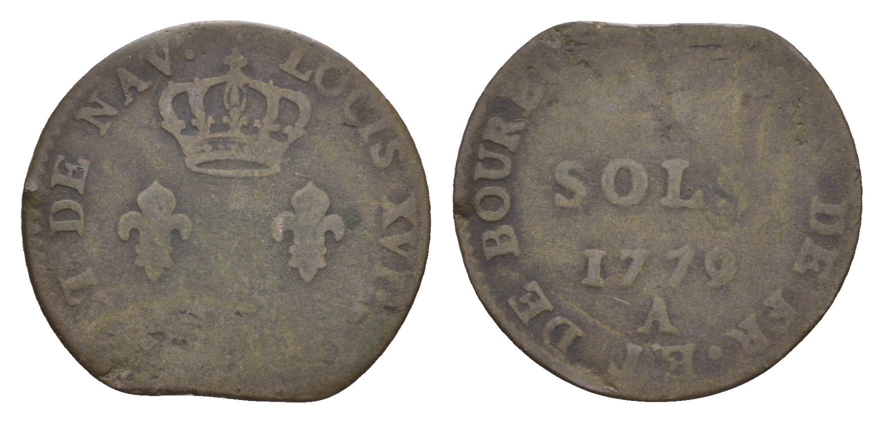 Франция, Реюньон, Остров Бурбон 3 соля 1779 Людовик XVI (1774-1792) KM 1 серебро 1524-631